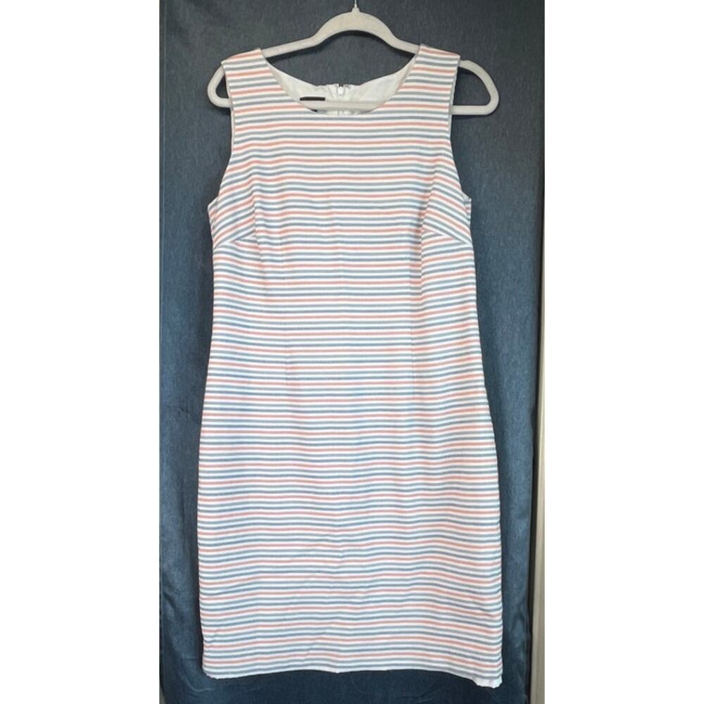 Talbots Womens 10  Sleeveless Shift Dress Stripe Red/Blue White Summer Casual